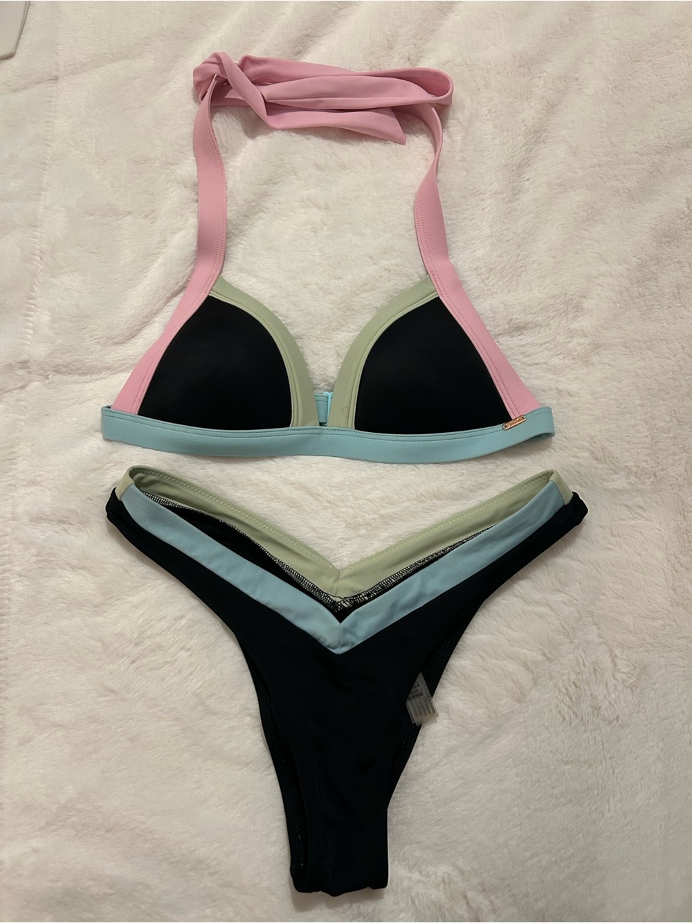 Victoria Secret Women’s Colorblock Halter Bikini Set - Black & Pastel